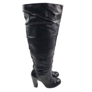 VC Women's Black Leather Block Heel Knee High Dress Boots Size US 8